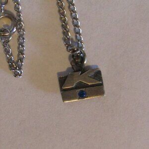 Signed 925 STERLING Kmart K Mart Service Pendant 5 years? Blue Stone